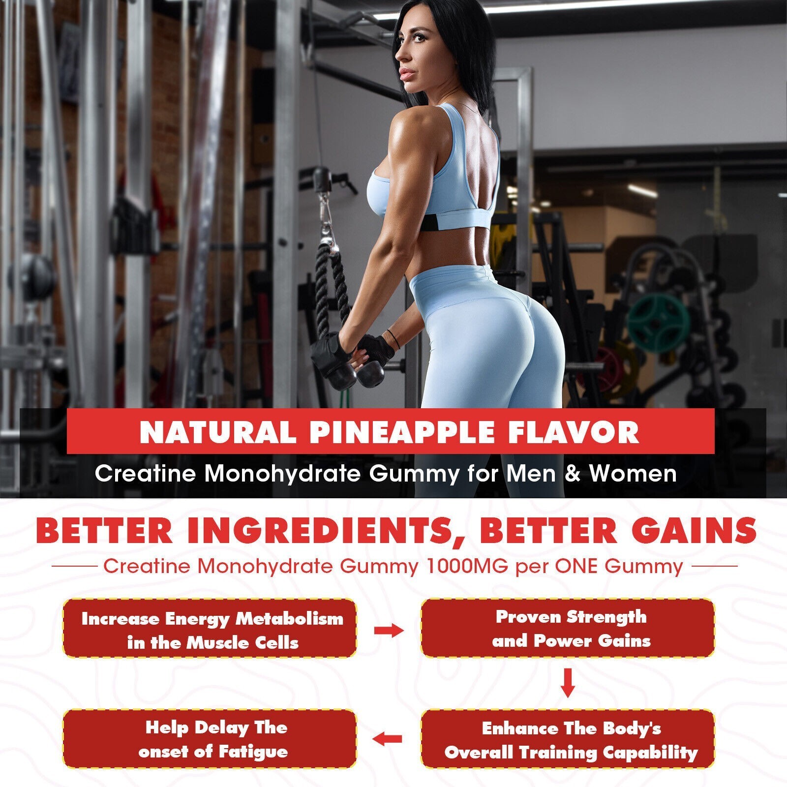 Creatine Monohydrate Gummies – Increase Strength and Build Muscle 1/2/3/5 Bottle
