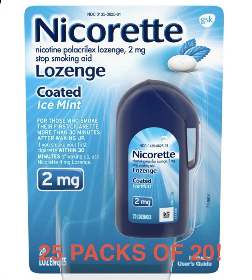 25 Packs Of 20! Nicorette 4mg Nicotine Lozenges (Ice Mint) 500 LOZENGES TOTAL!!