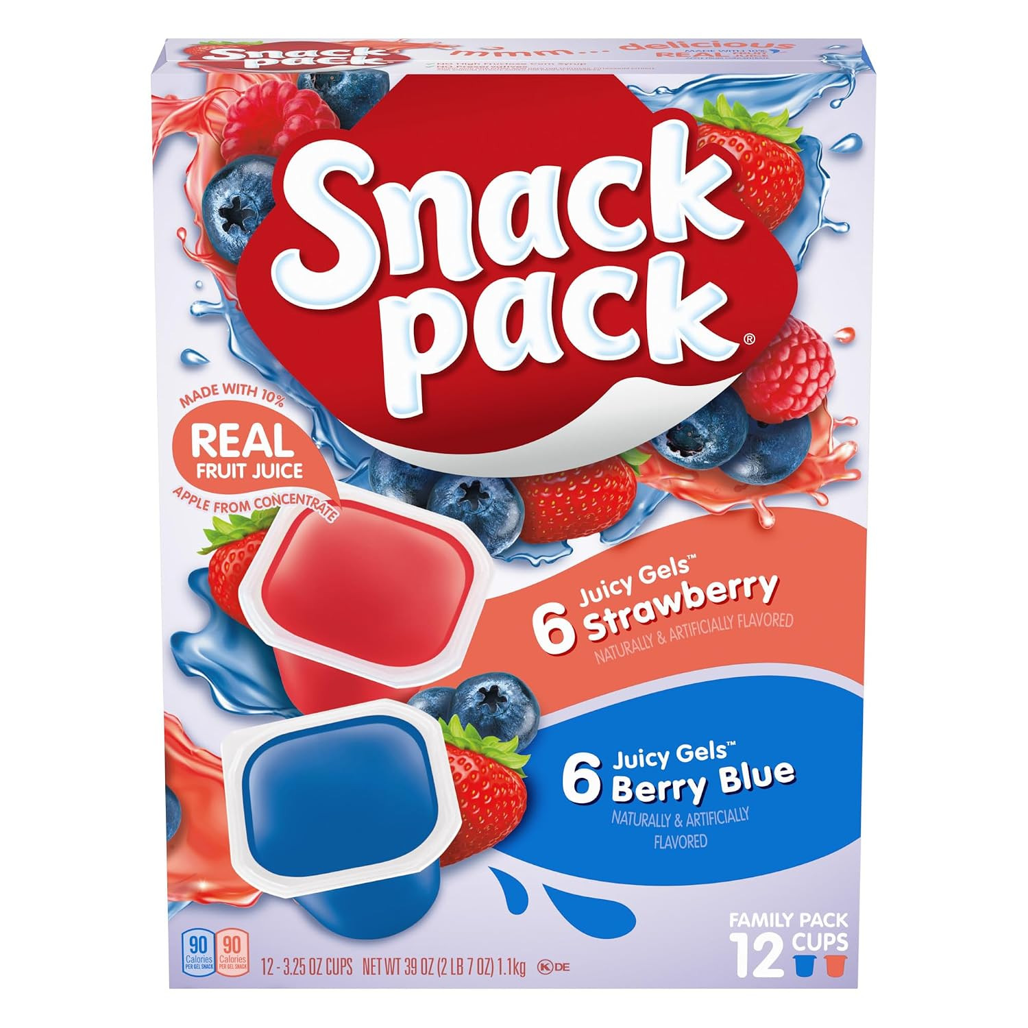 Strawberry and Berry Blue Juicy Gels Cups, 3.25 Oz., 12-Ct