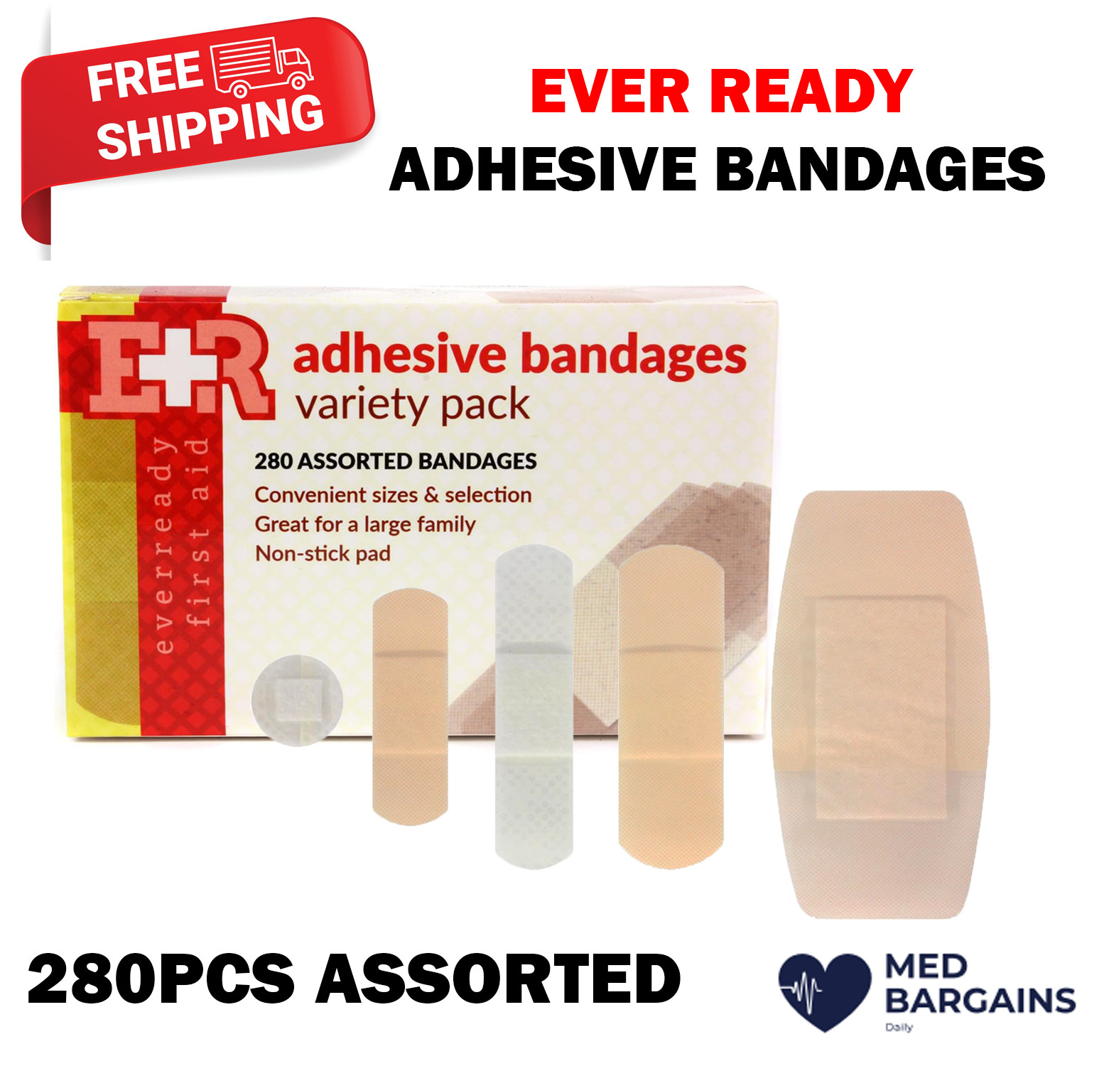 Ever Ready First Aid Quality Adhesive Bandages – Variety Pack of 280