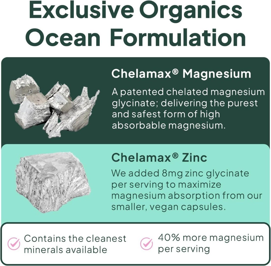 Organics Ocean Pure Magnesium Glycinate Strength Chelated- 90 CT sealed