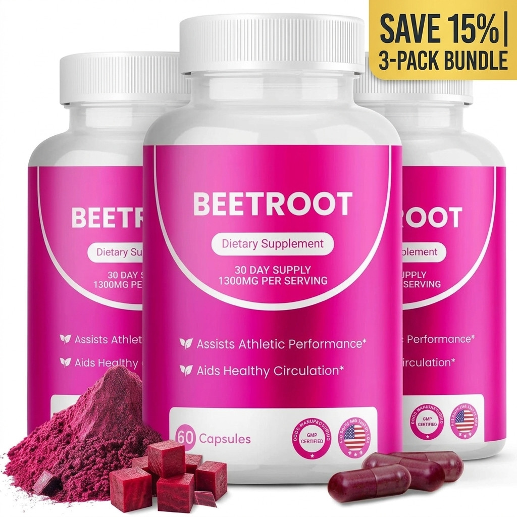 3PCS Rosabella Organic Beet Root 60 Capsules Natural Energy Boost Blood Pressure