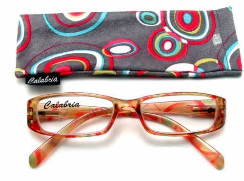 Calabria 733 Reading Glasses w/Circle Retro Designs&Matching Case in Grey +1.75