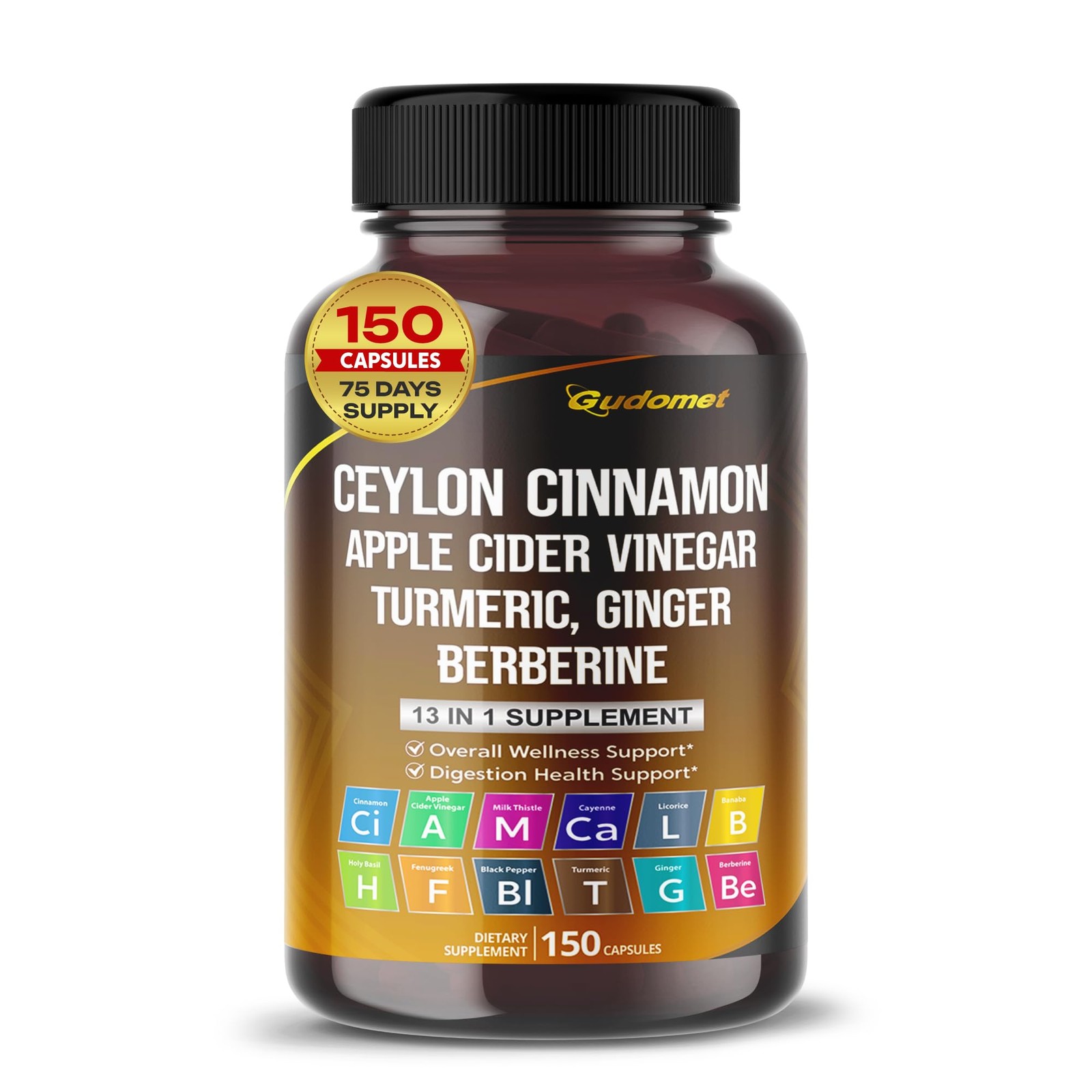 Ceylon Cinnamon Apple Cider Vinegar Turmeric Ginger Berberine Capsules – 150
