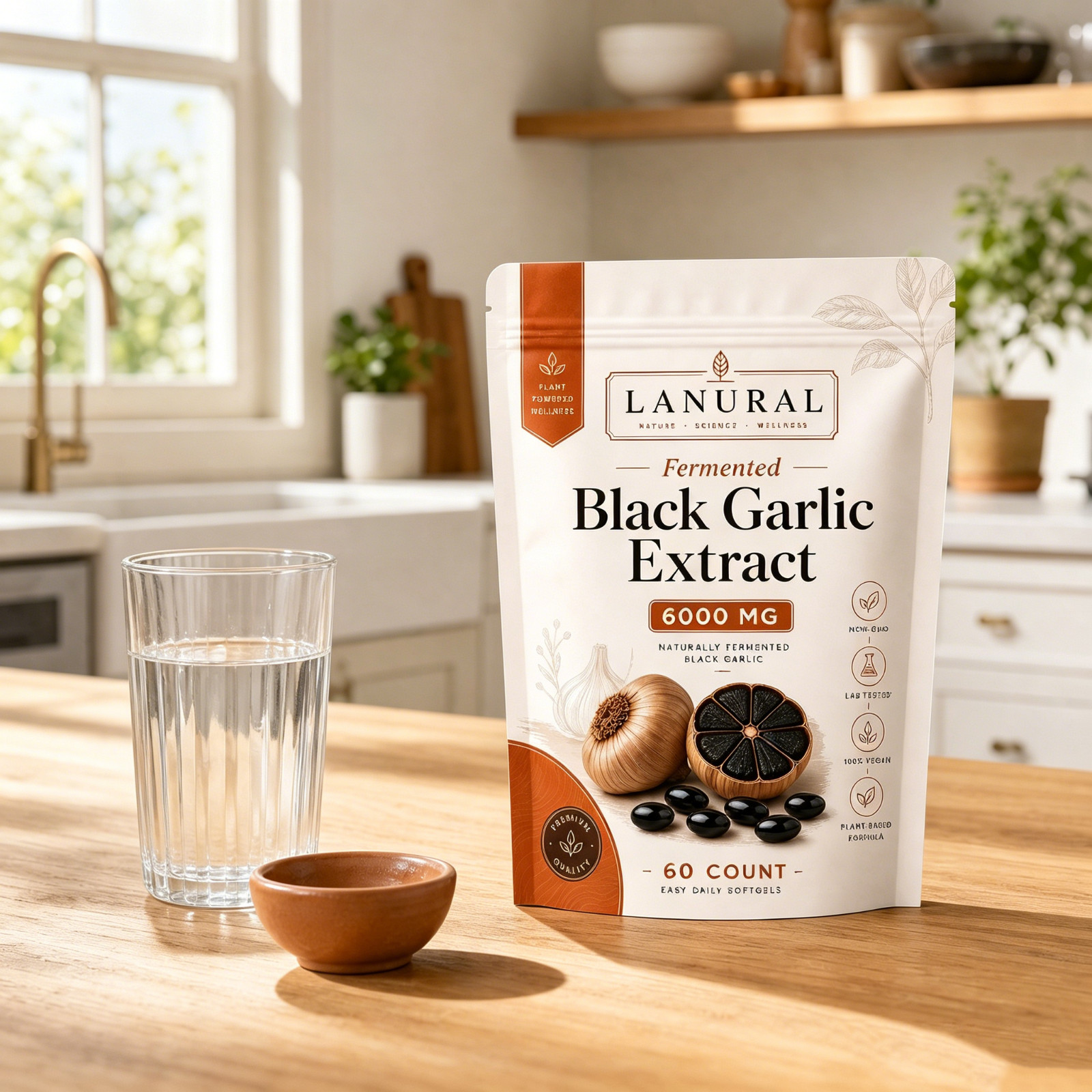 Lanural Fermented Odorless Garlic, Black Capsules, 60 Count