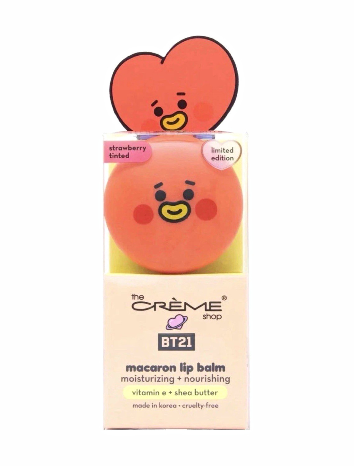 The Crème Shop BT21 Macaron Lip Balm Strawberry Pink Tint Vitamin E Shea Butter