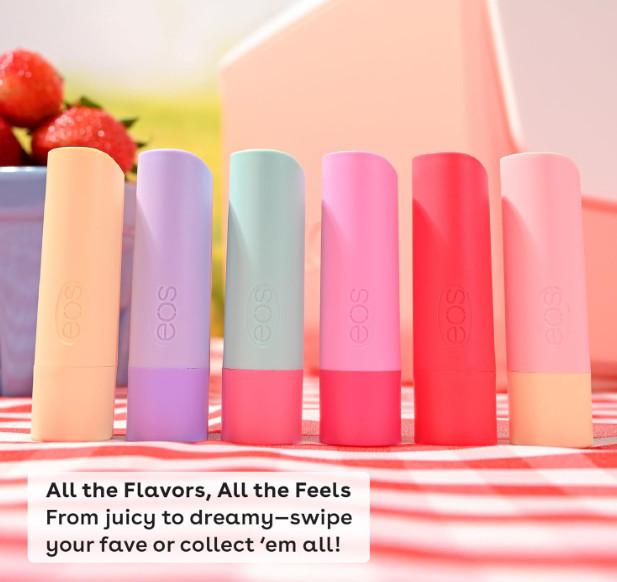 eos 100% Natural & Organic Lip Balm – Strawberry Sorbet, All-Day Moisture, Derma