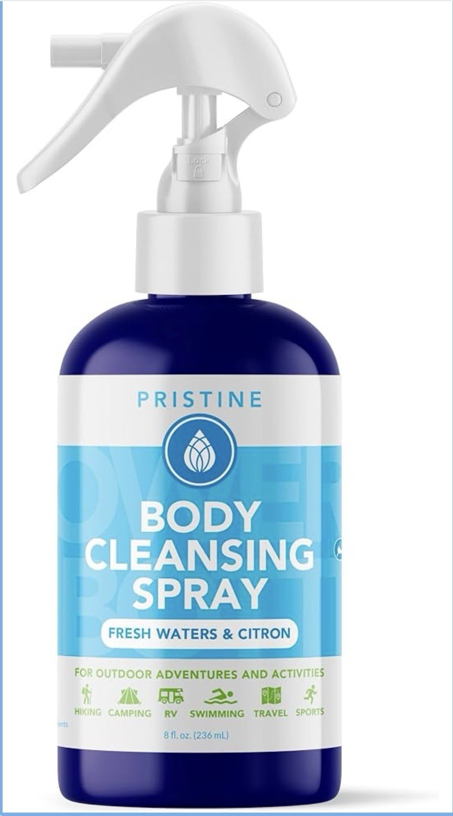 Pristine Body Cleansing Spray No Rinse Camping Shower 8 oz Fresh Waters Citron