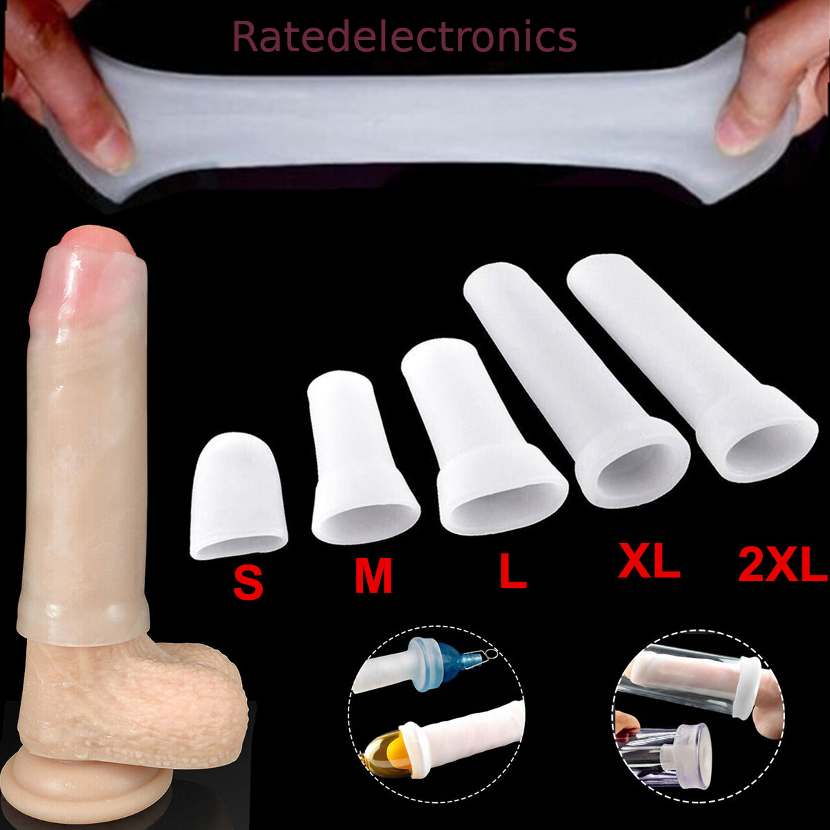 2Pcs/Set Penis Silicone Sleeve for Extender Stretcher Max Vacuum Enlargement USA