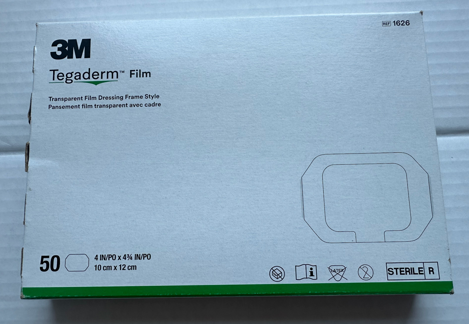 3M Tegaderm Film 1626 Transparent Film Dressing 4″x4-3/4″ Box of 50 Exp 11/2027