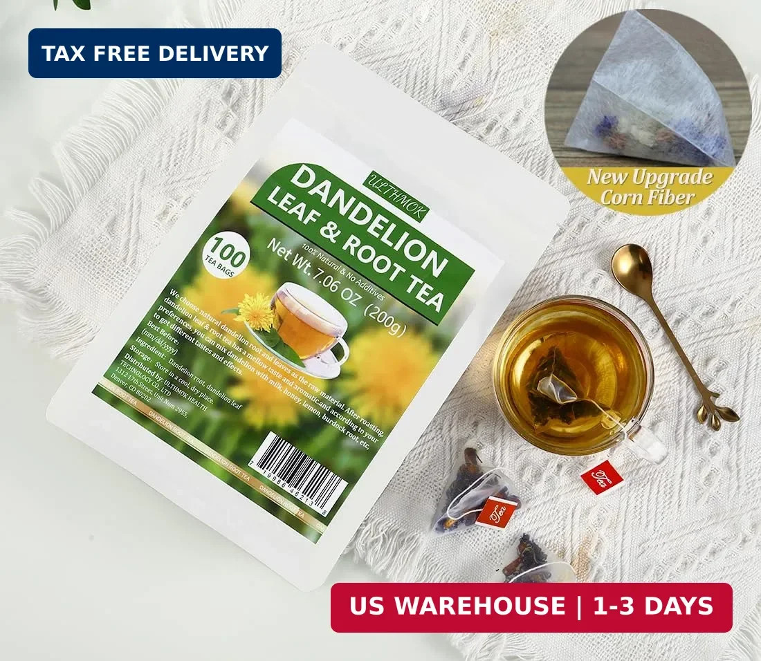 Dandelion Tea 100-Leaf & Root Herbal Tea Bags for Liver & Kidney Health Detox