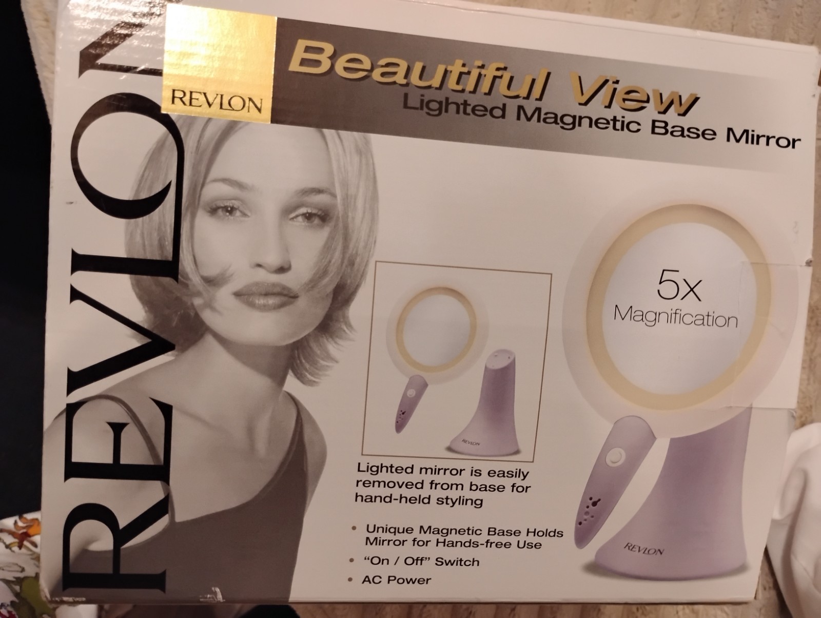 Revlon LED Lighted 5X Round Make-up Mirror, 360° Swivel Tabletop, White