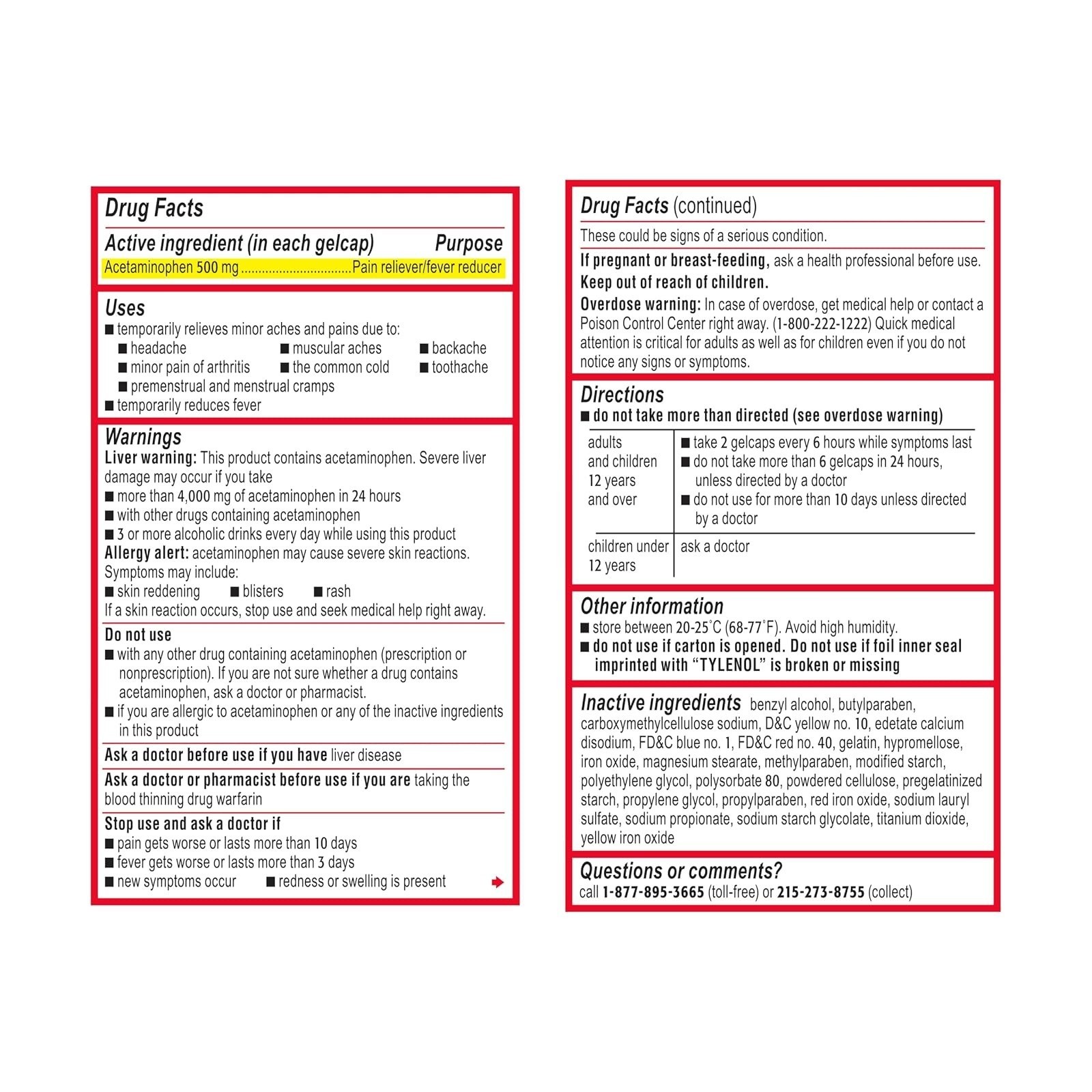 Tylenol Extra Strength Gelcaps 500mg Pain Relief, 100 Count