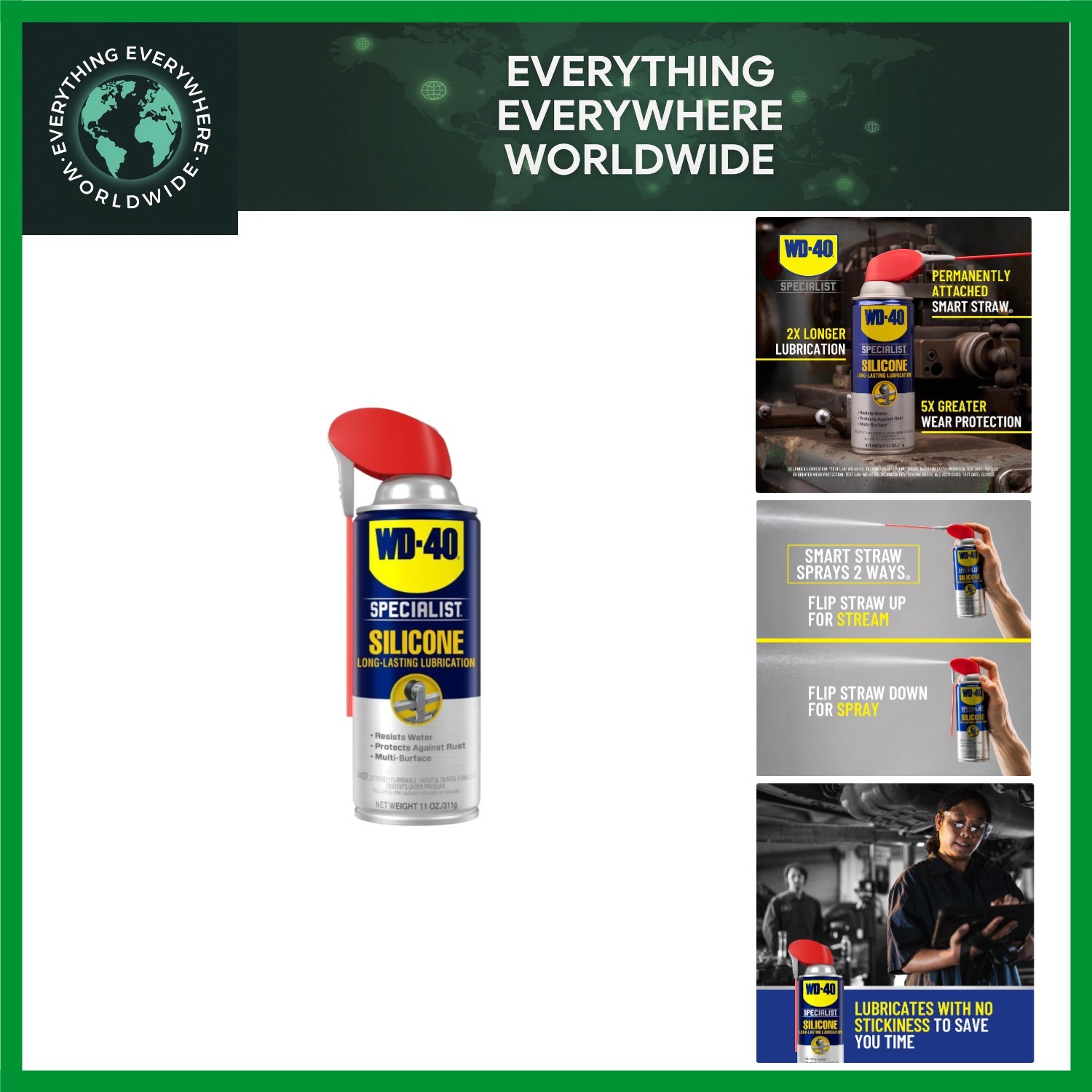 WD-40 Smart Straw Silicone Lubricant Spray – 11 Oz for Multi-Surface Protection