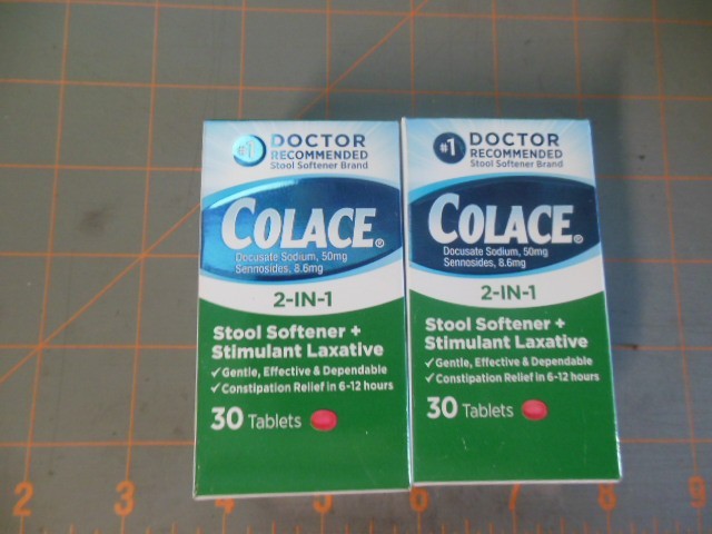 (2)Colace 2-in-1 Stool Softener Laxative Tablet 60 Tabs total exp11/2028