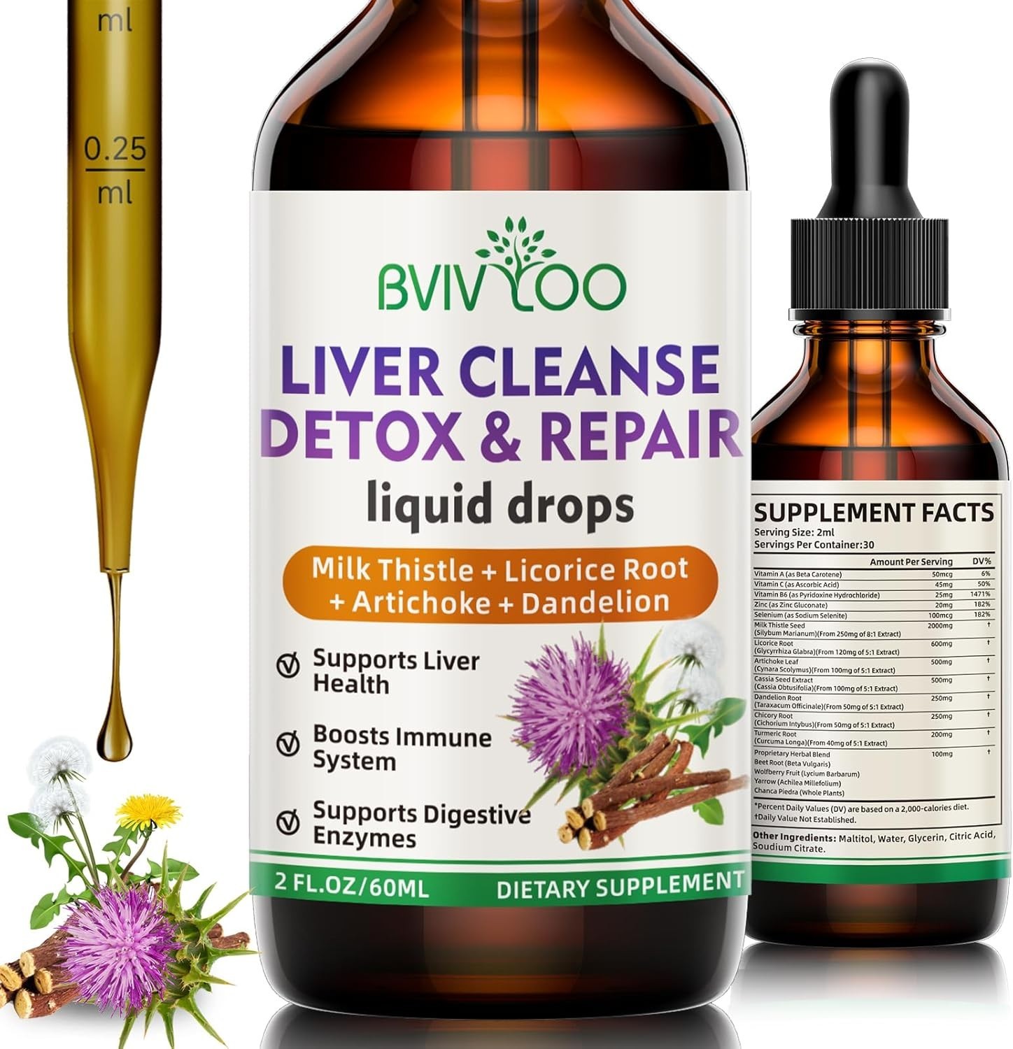 Liver Cleanse Detox & Repair Liquid Drops – 2000Mg Milk Thistle, Dandelion Root,
