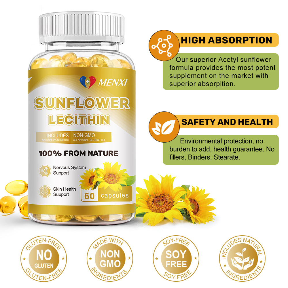 Sunflower Lecithin Supplement 60 Capsules-Brain Health & Cholesterol Support