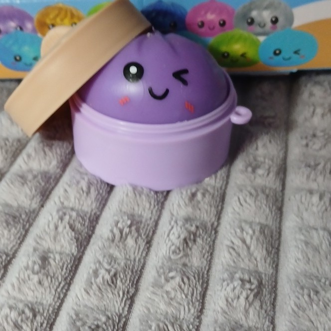 Purple Squishy Rubber Squeeze Ball Stress Reliever w/ Case Container 3in