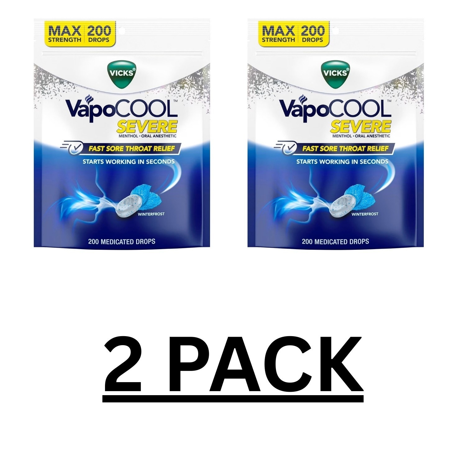 2 PACK – Vicks Vapocool Severe Medicated Sore Throat Drops, Total (400 ct )