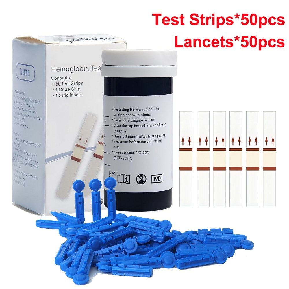 50pc Test Strips Blood Hemoglobin Meter Analyzer Anemia Monitor HB-101 for SEJOY