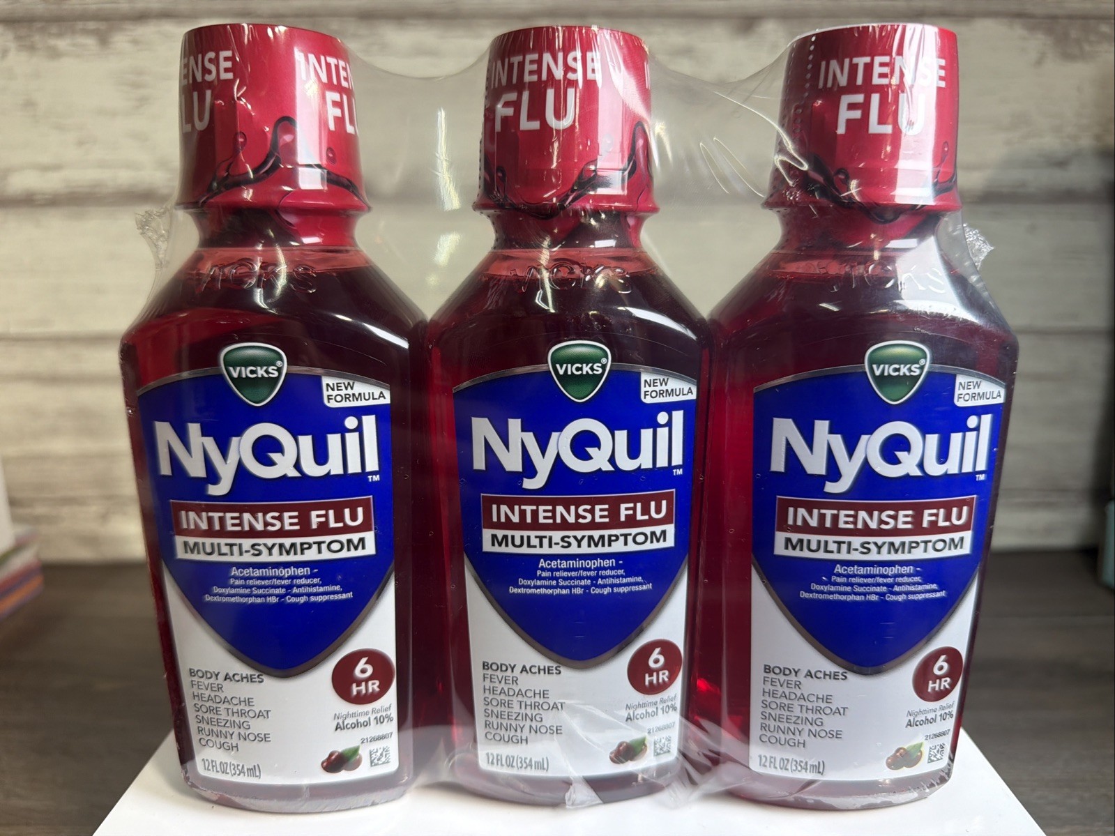 Vicks NyQuil Intense Flu Multi Symptom, 3 bottles 12 fl oz each, EXP 08/2027