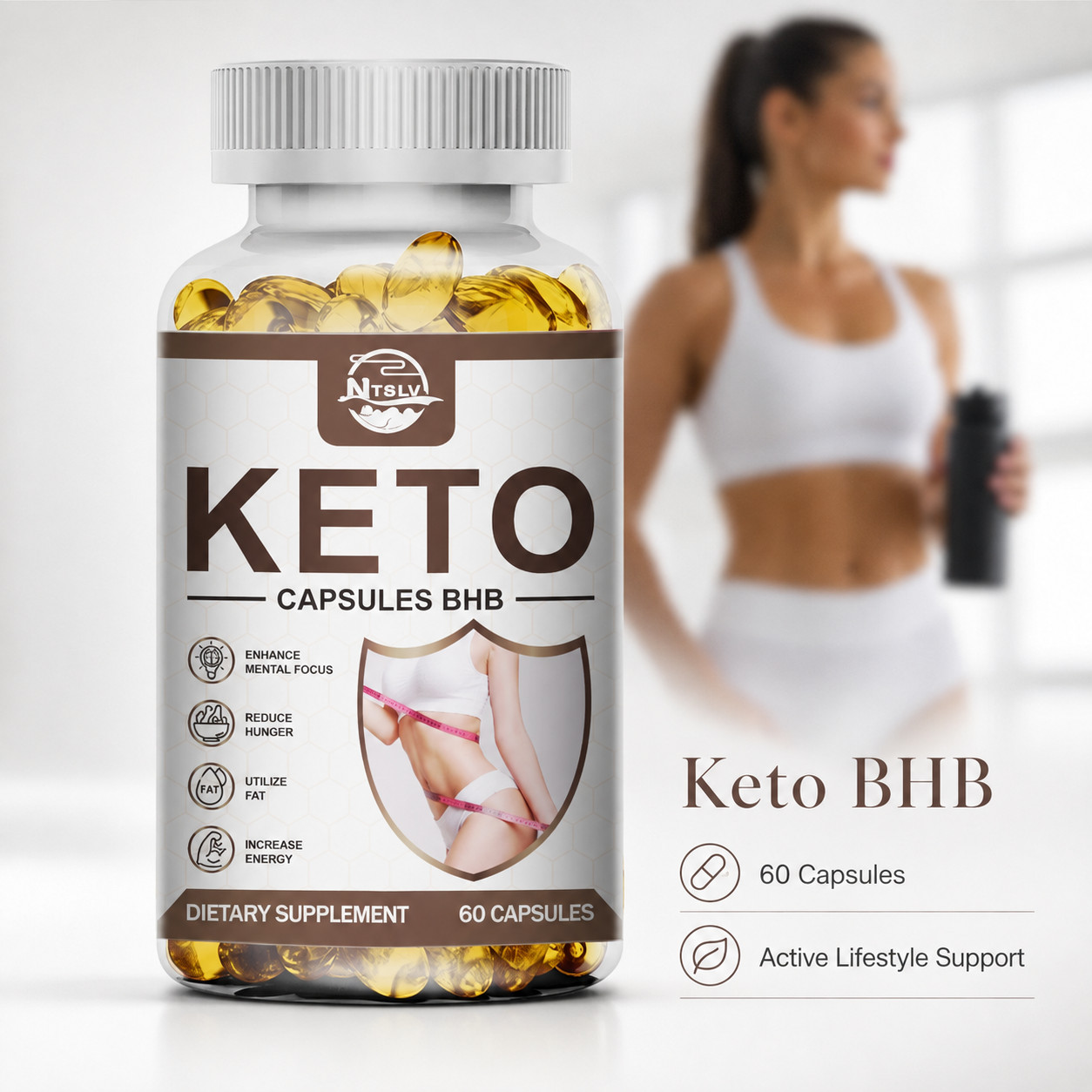 NTSLV Keto BHB 60 Capsules Dietary Supplement Active Lifestyle Support