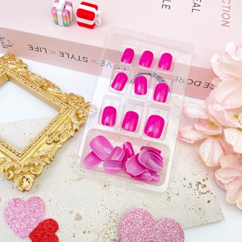 Extra Short Square Press On Nails Cherry Rose Red Fake Nails Sparkly Red