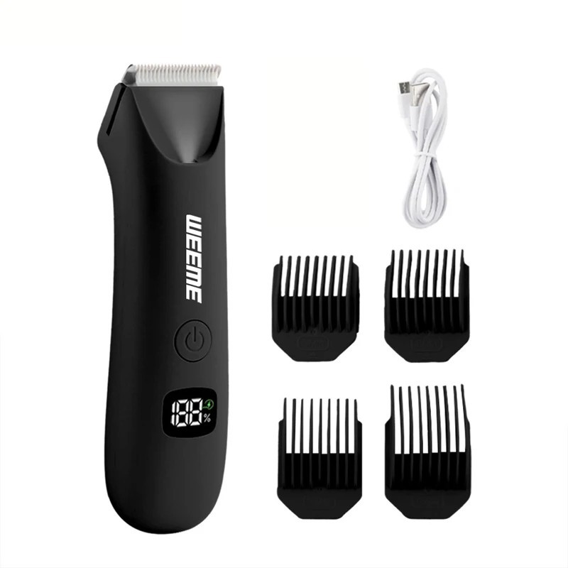 Body Pubic and Groin Hair Trimmer Electric Ball Shaver with LED Light For Men