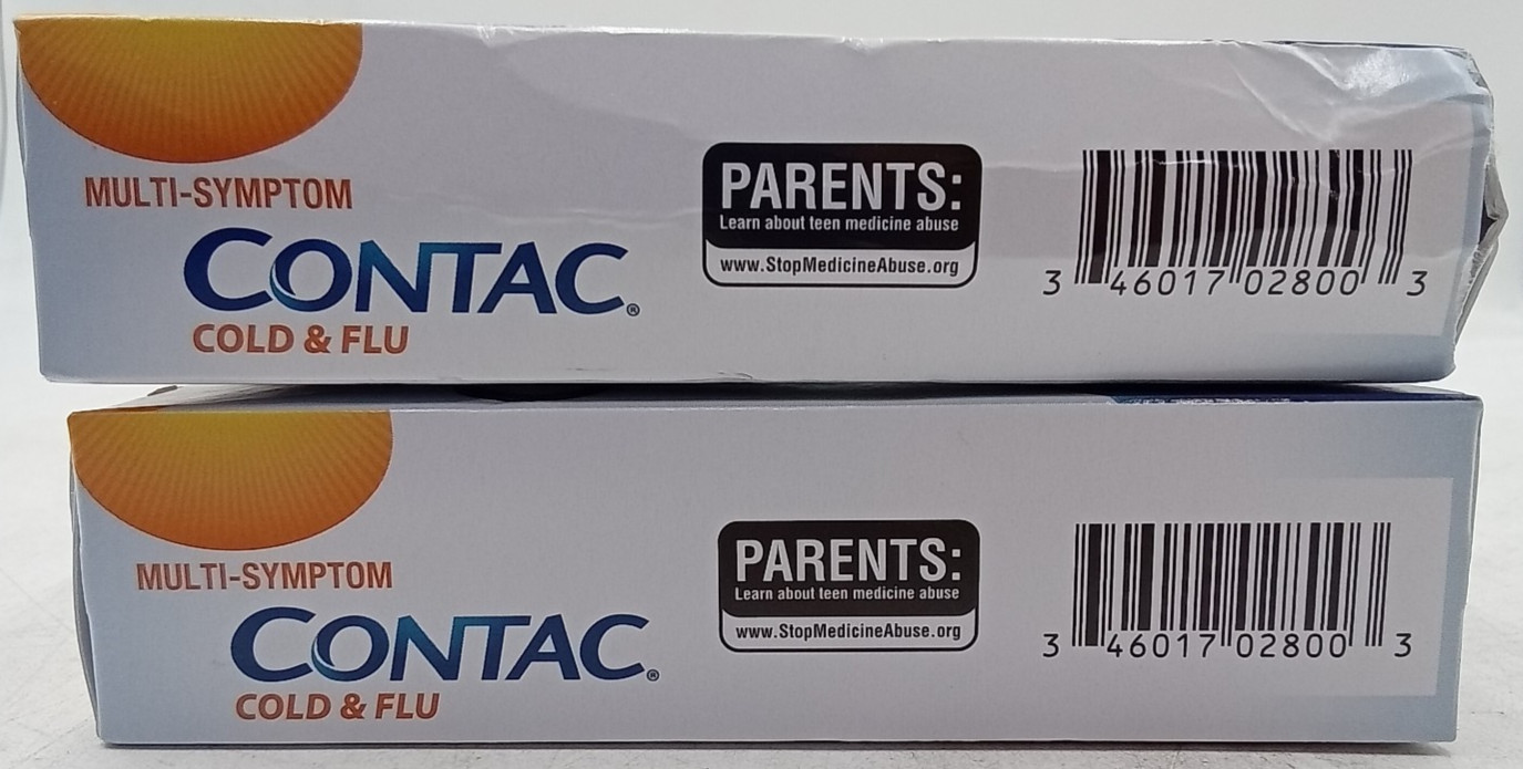 Contac Cold & Flu Medicine Powerful Multi-Symptom Relief Exp 11/26