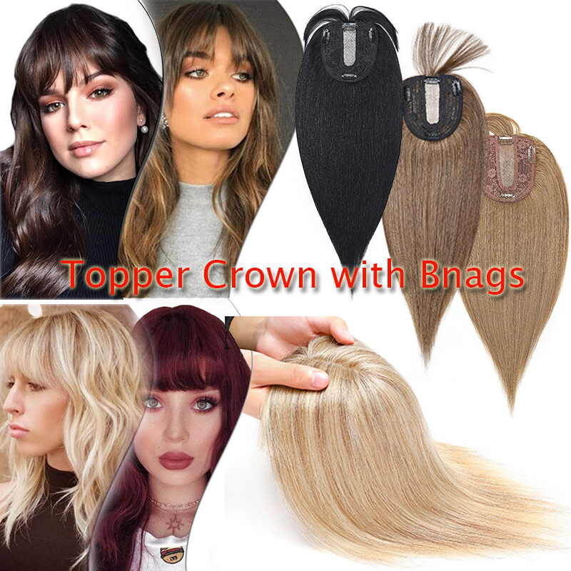 Women 100% Remy Human Hair Topper Toupee Clip In Hairpiece Silk Base Wiglet Wigs