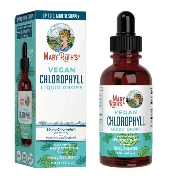 Mary Ruth’s Chlorophyll VEGAN Liquid Drops Peppermint Flavored 2 Fl Oz (60ml)