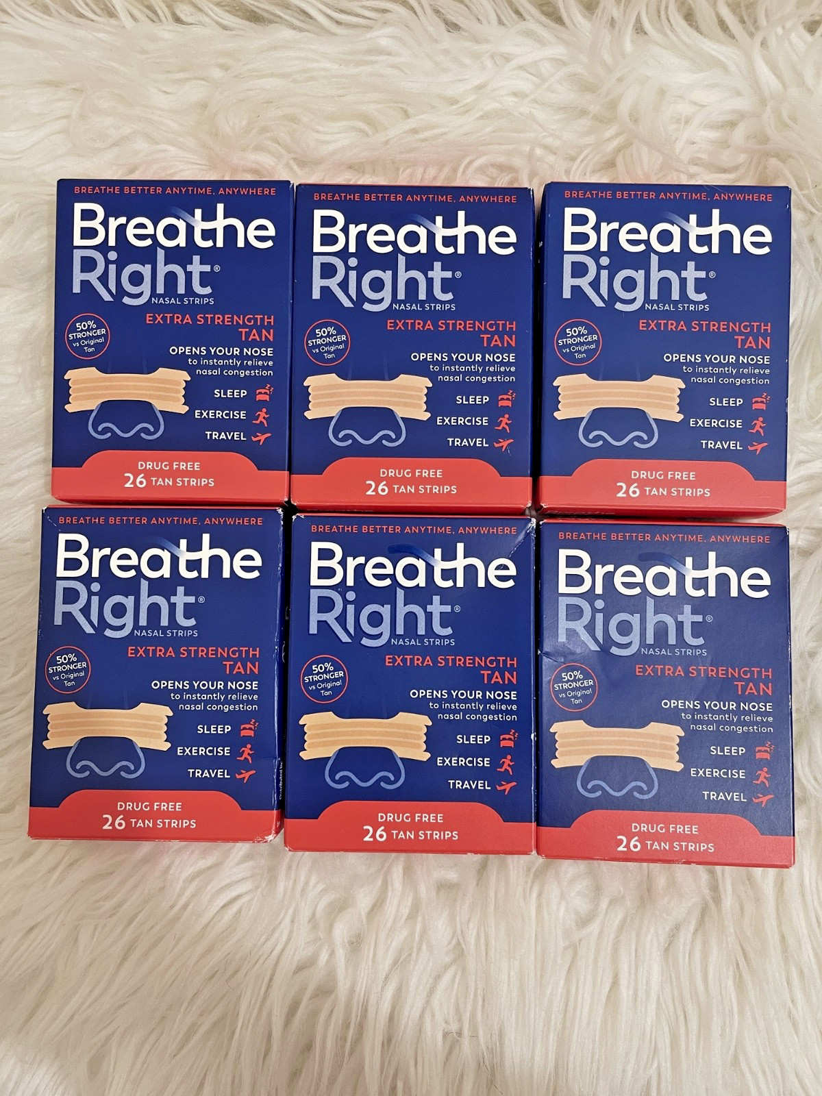 156 BREATHE RIGHT NASAL STRIPS, EXTRA STRENGTH TAN ( 6 x 26 CT BOXES ) EXP 2028