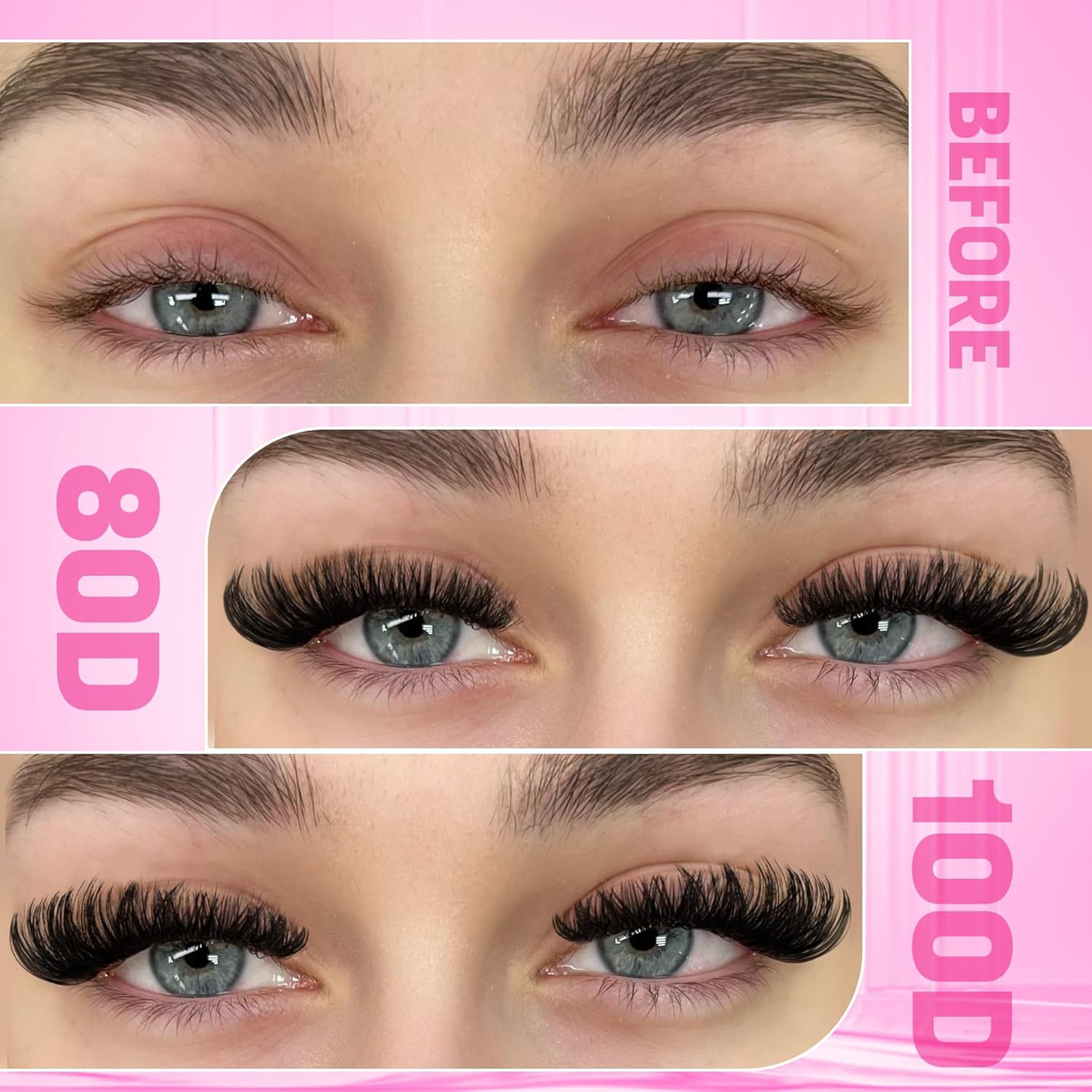 Lash Extension Kit Volume Thick Clusters D Curl 80D 100D 10 16MM Eyelash