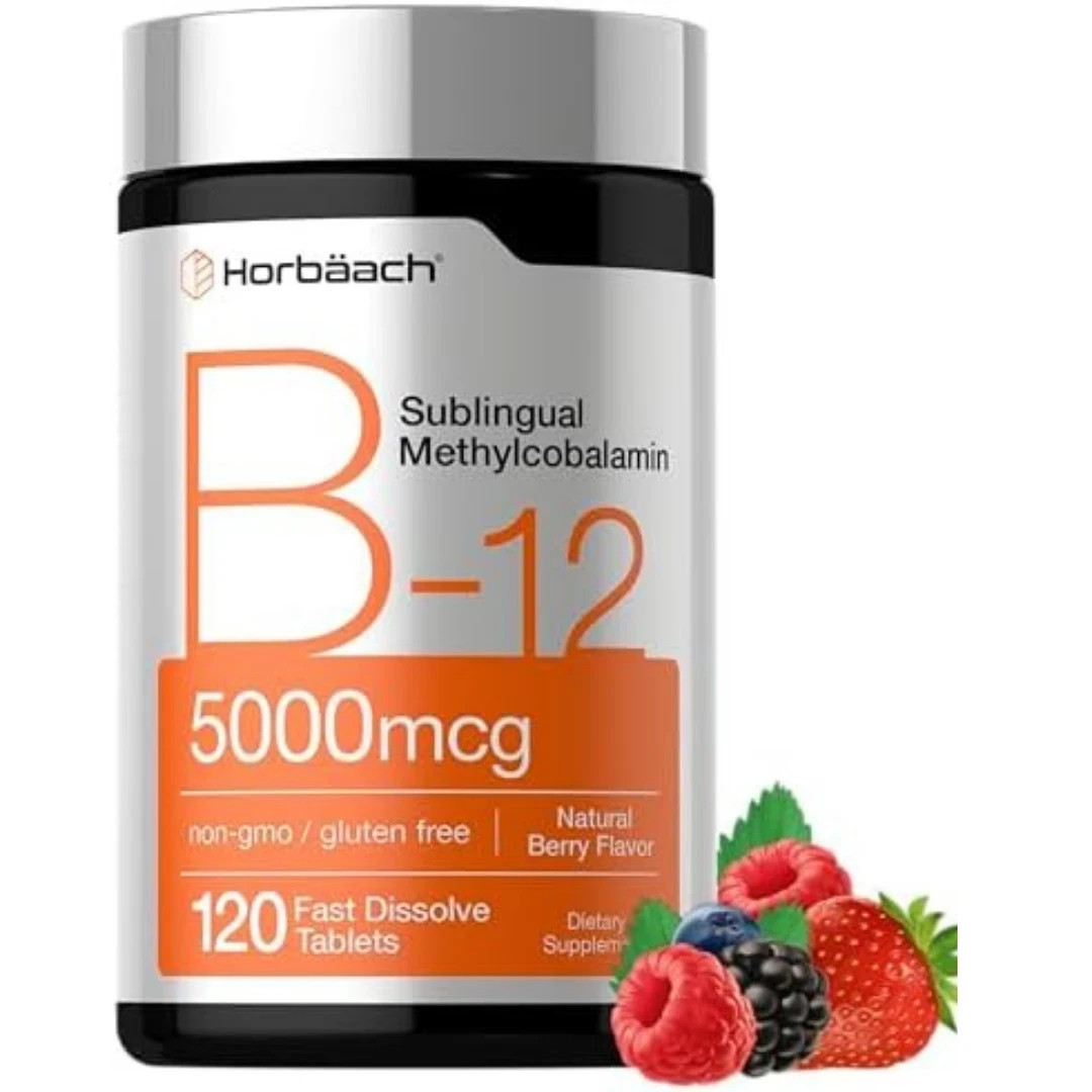 Horbaach Vitamin B12 5000mcg 120 Fast Dissolve Tablets Berry Vegan Non GMO