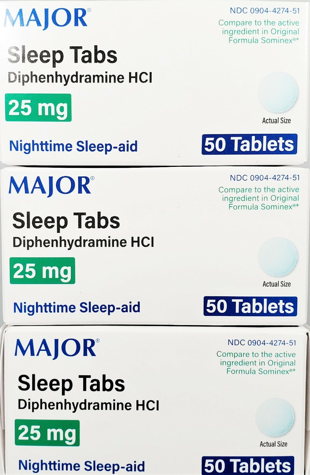 Major Sleep Tabs Nighttime Sleep Aid- 50 Tablets – 3 Pack -Exp Date 07-2025