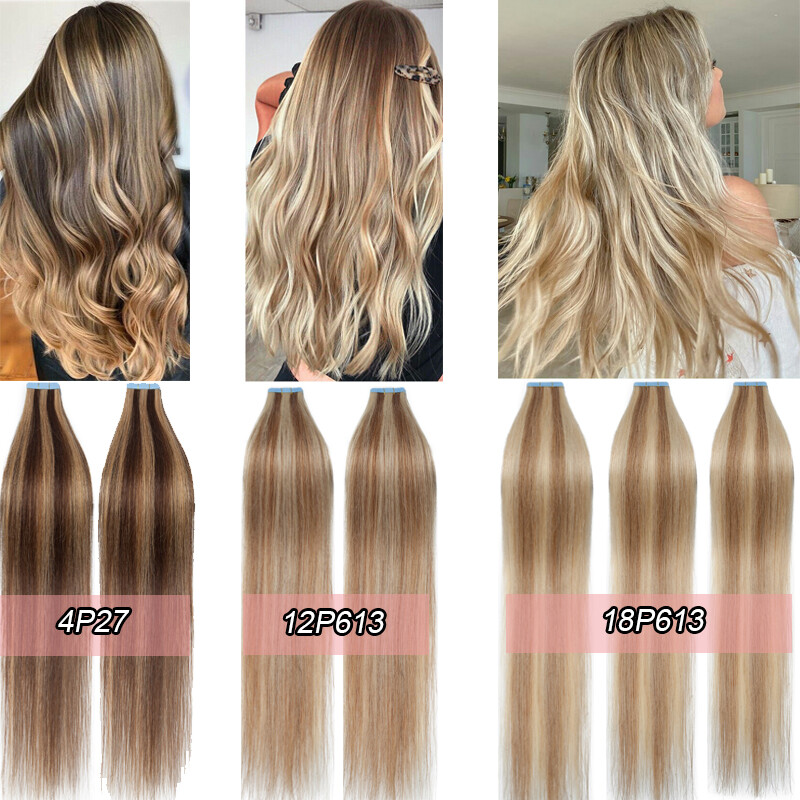 Seamless Tape In Remy Human Hair Extensions Russian Skin Weft Full Head USA Long