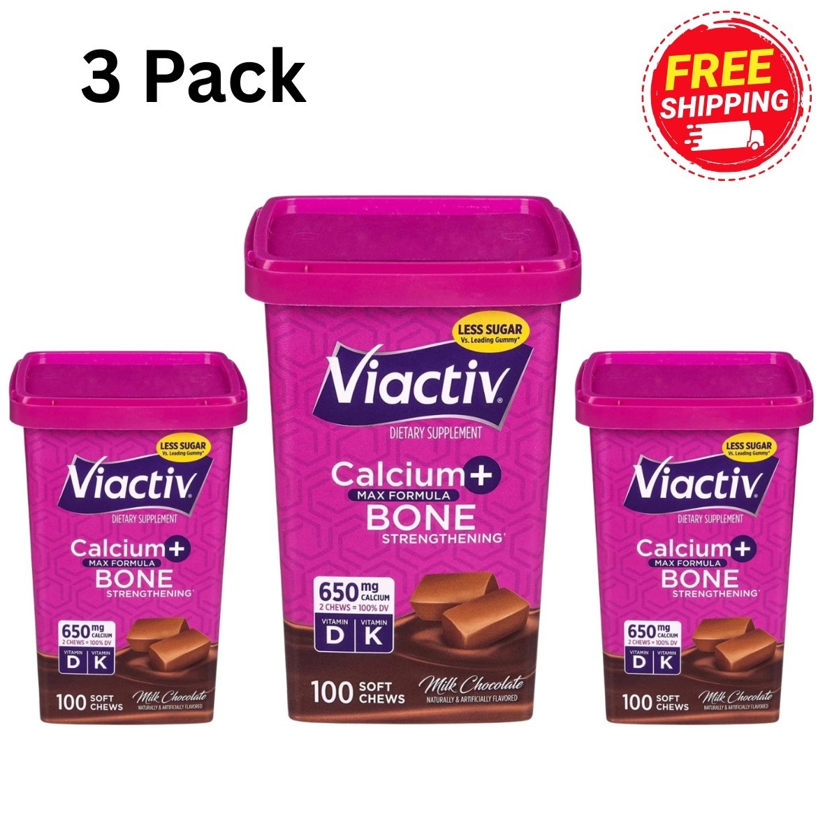 (3 pack) Viactiv Calcium Supplement Soft Chews, Chocolate (100CT) Vitamin D & K