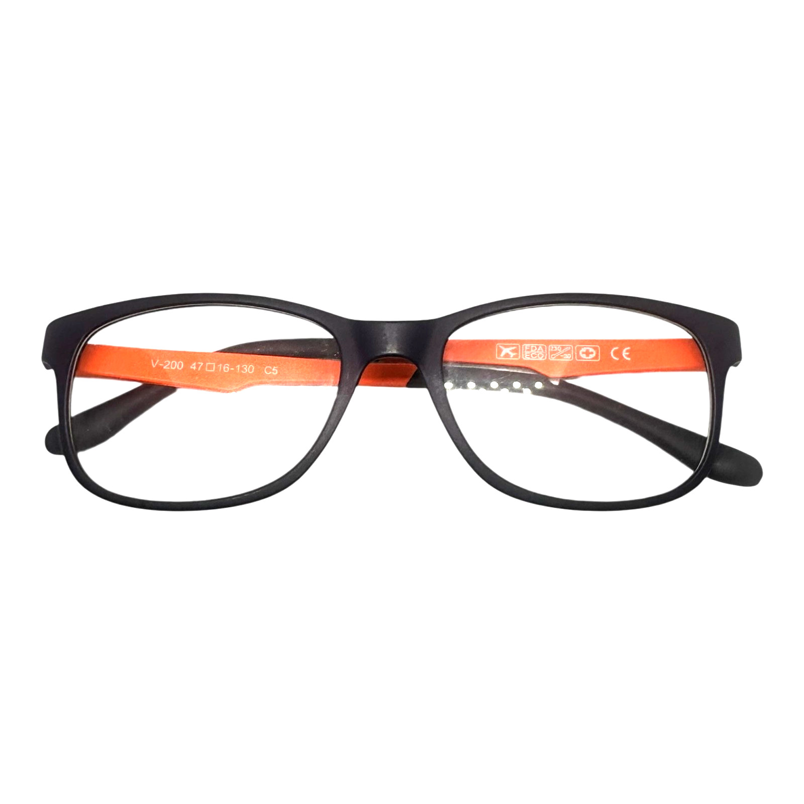 Eyeglasses unisex Kids Rectangular Navy Blue Whit Orange Arms Light Weight New