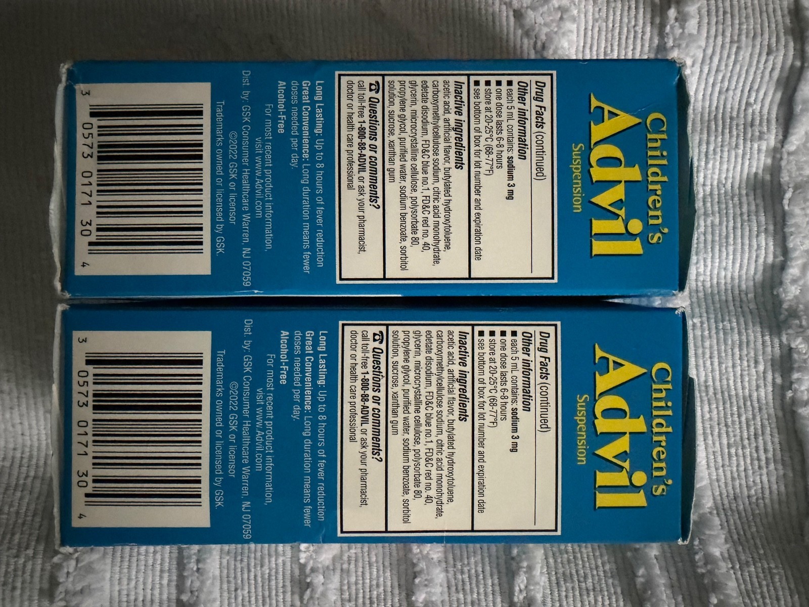 2 Boxes Advil Children’s Ibuprofen Oral 100 mg/5 mL White Grape 4 fl oz