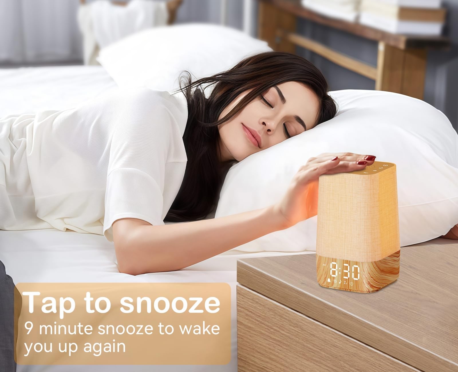 Sunrise Alarm Clock with Noise Machine: 3.74*3.74*7.08 Inch, Wood Grain