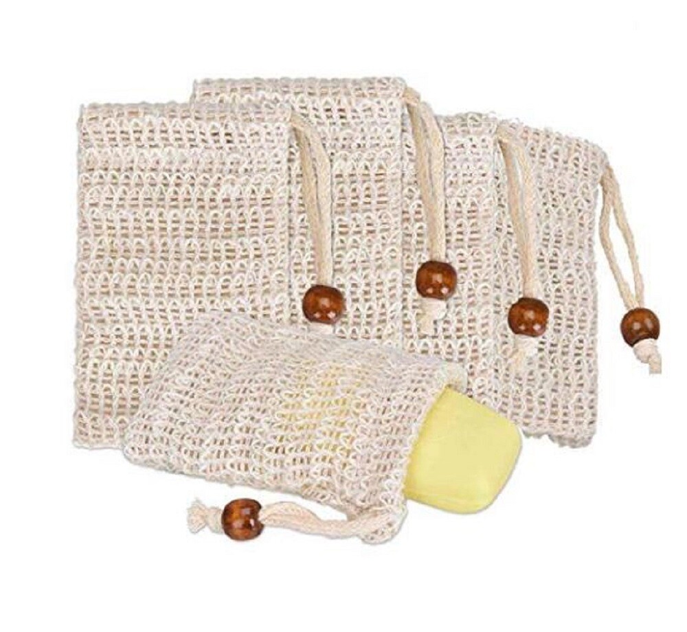 4 Pack Sisal Soap Saver Bags Exfoliating Natural Pouches Mesh for Bath Show – V2