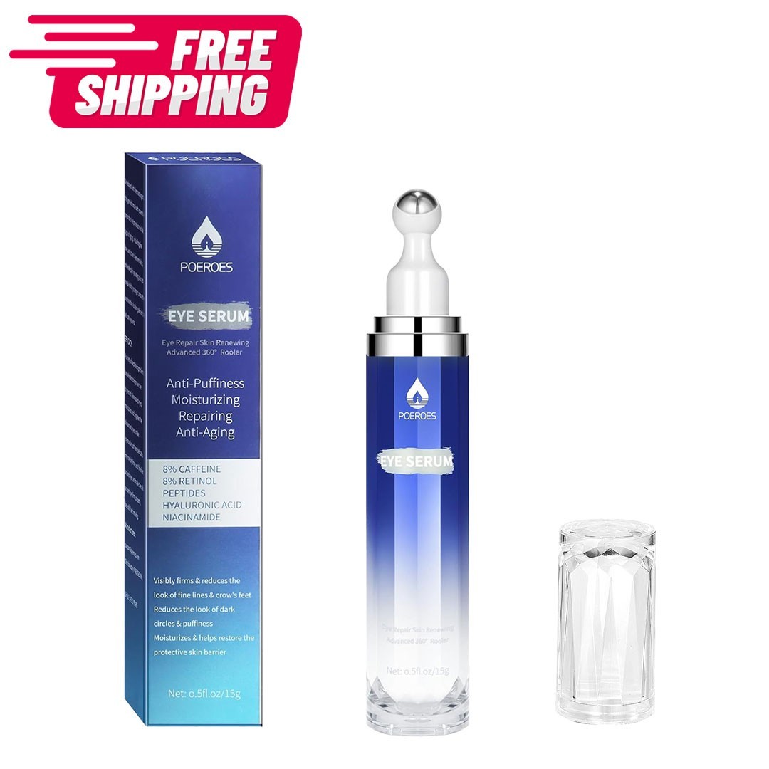Poeroes 8% Caffeine & 8% Retinol Eye Serum – 360 Cooling Roller (0.5 fl oz)