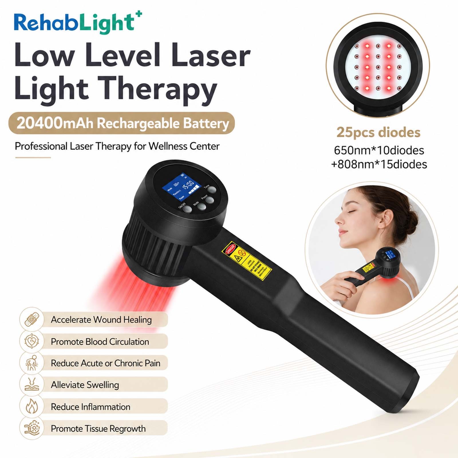 25 Diode Cold Laser Equipment 650nm 808nm 8W for Back Knee Shoulder Pain Relief