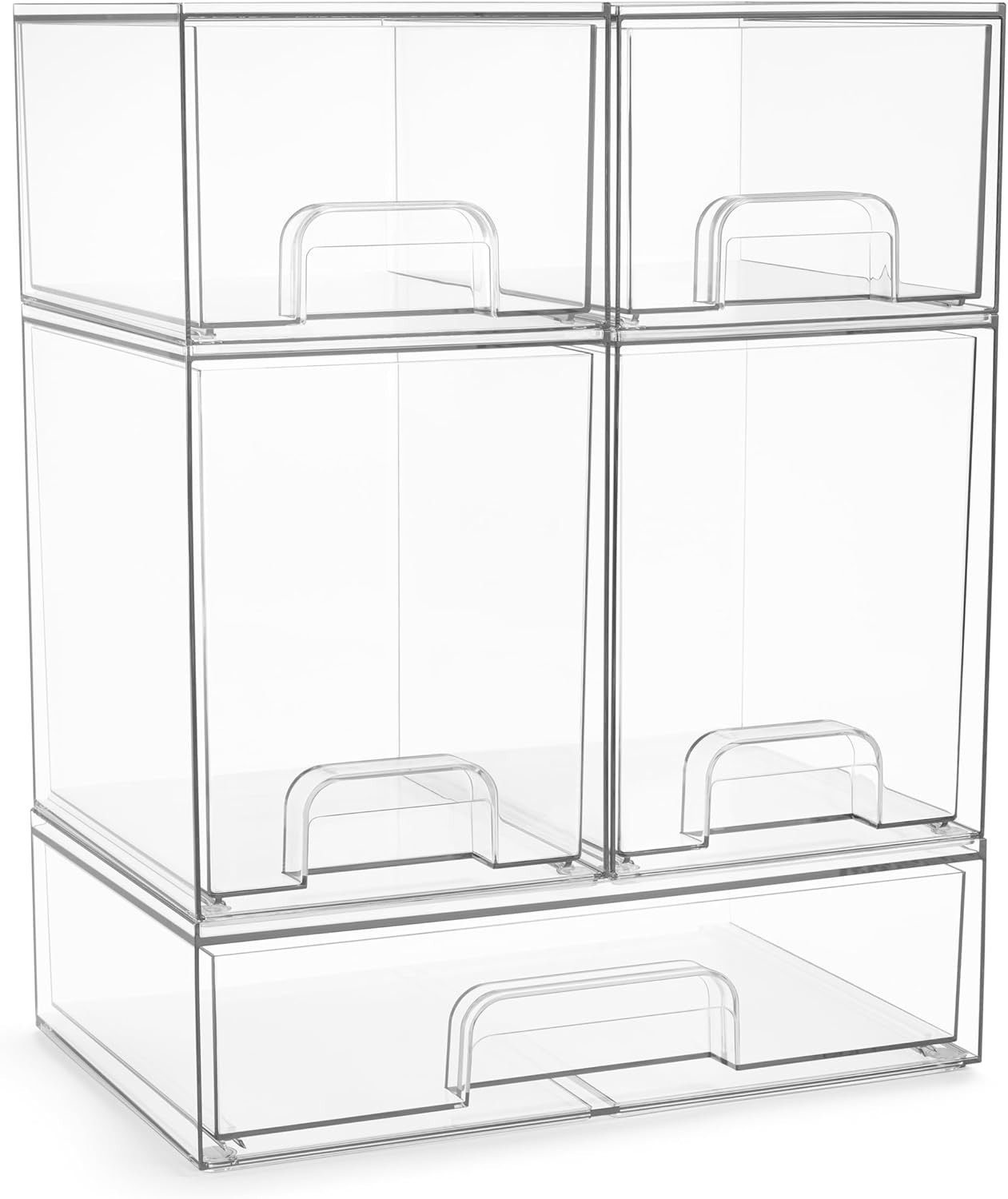 Acrylic Storage Containers Set, Stackable Bathroom Organizer, 5 Pieces, Clear