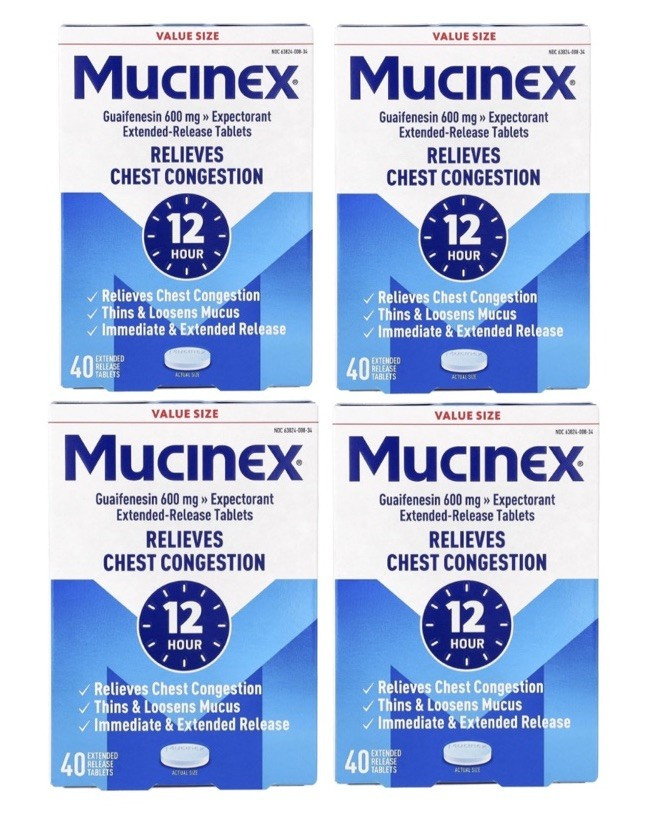 (4) Mucinex Chest Congestion Guaifenesin 600mg 12 Hour ER Tablets 40 Value