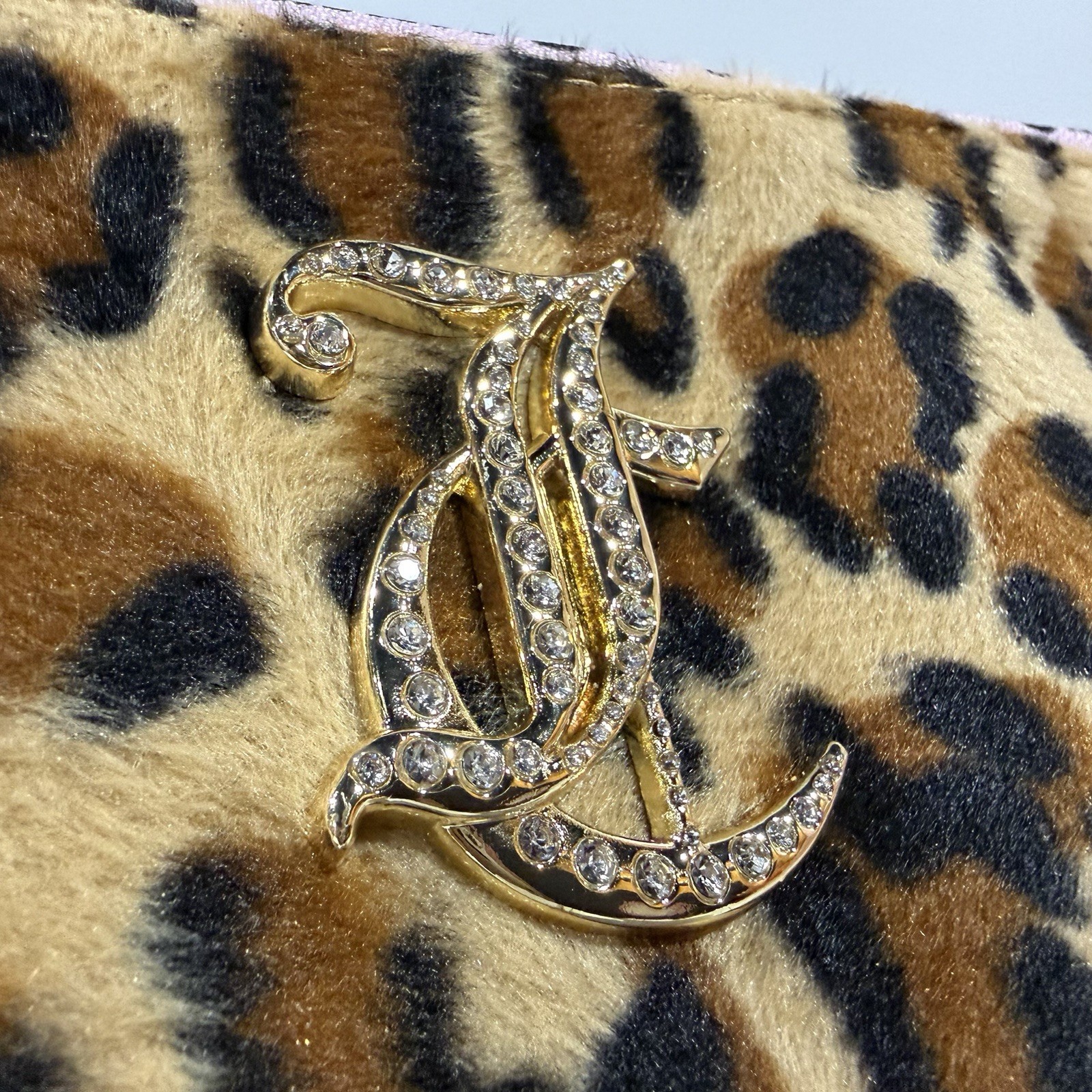 Nwt Juicy Couture Leopard Animal Print Faux Fur Gold Bling Travel Cosmetics Bag