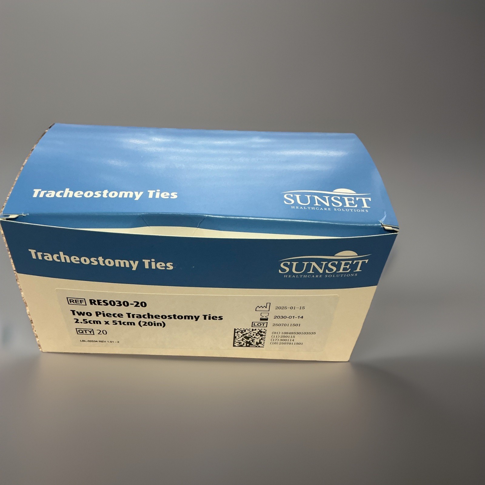 Sunset 2 Piece Tracheostomy Ties 2.5cm x 51cm RES030-20 Box of 20 Units