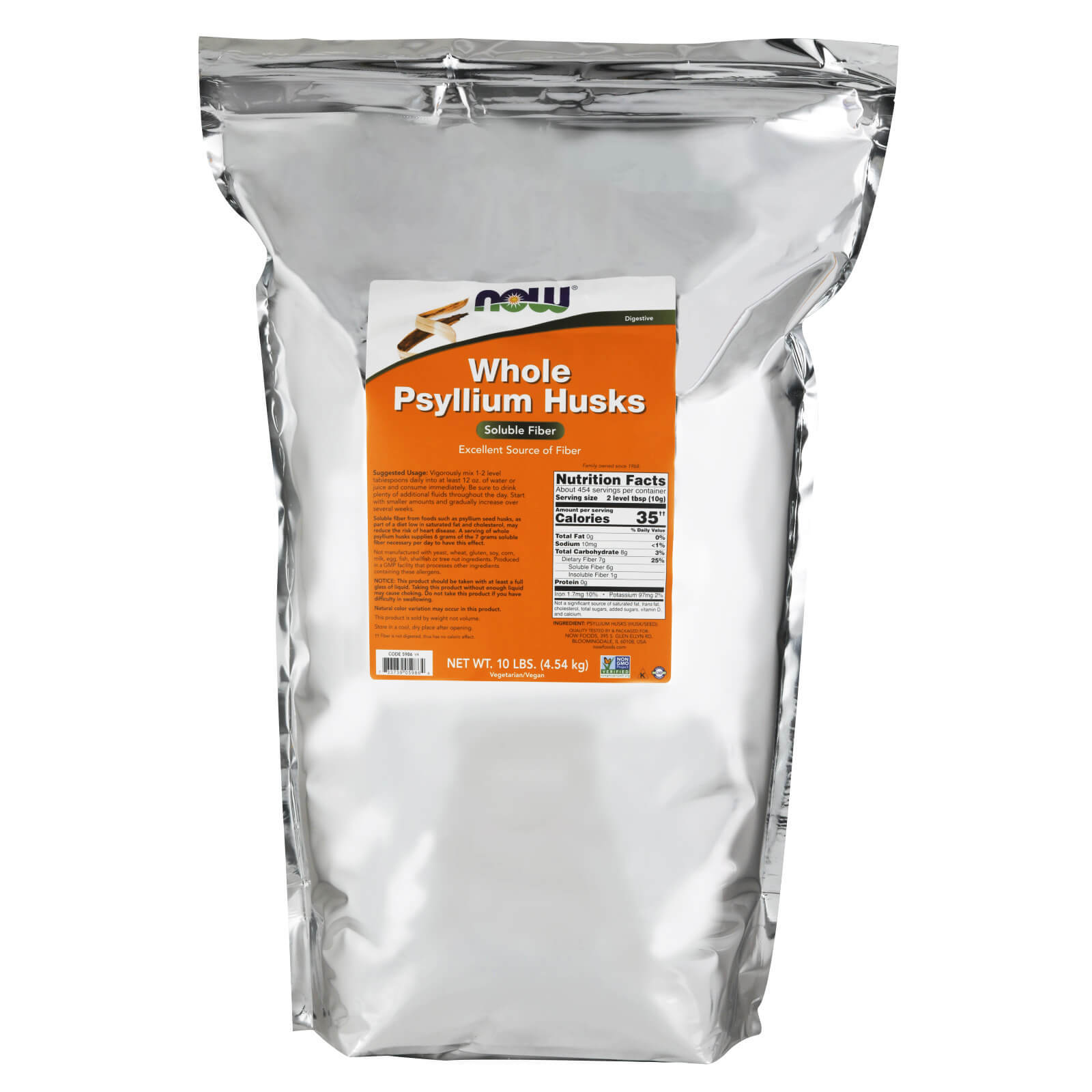 NOW FOODS Psyllium Husks Whole 160 oz 10 lbs.