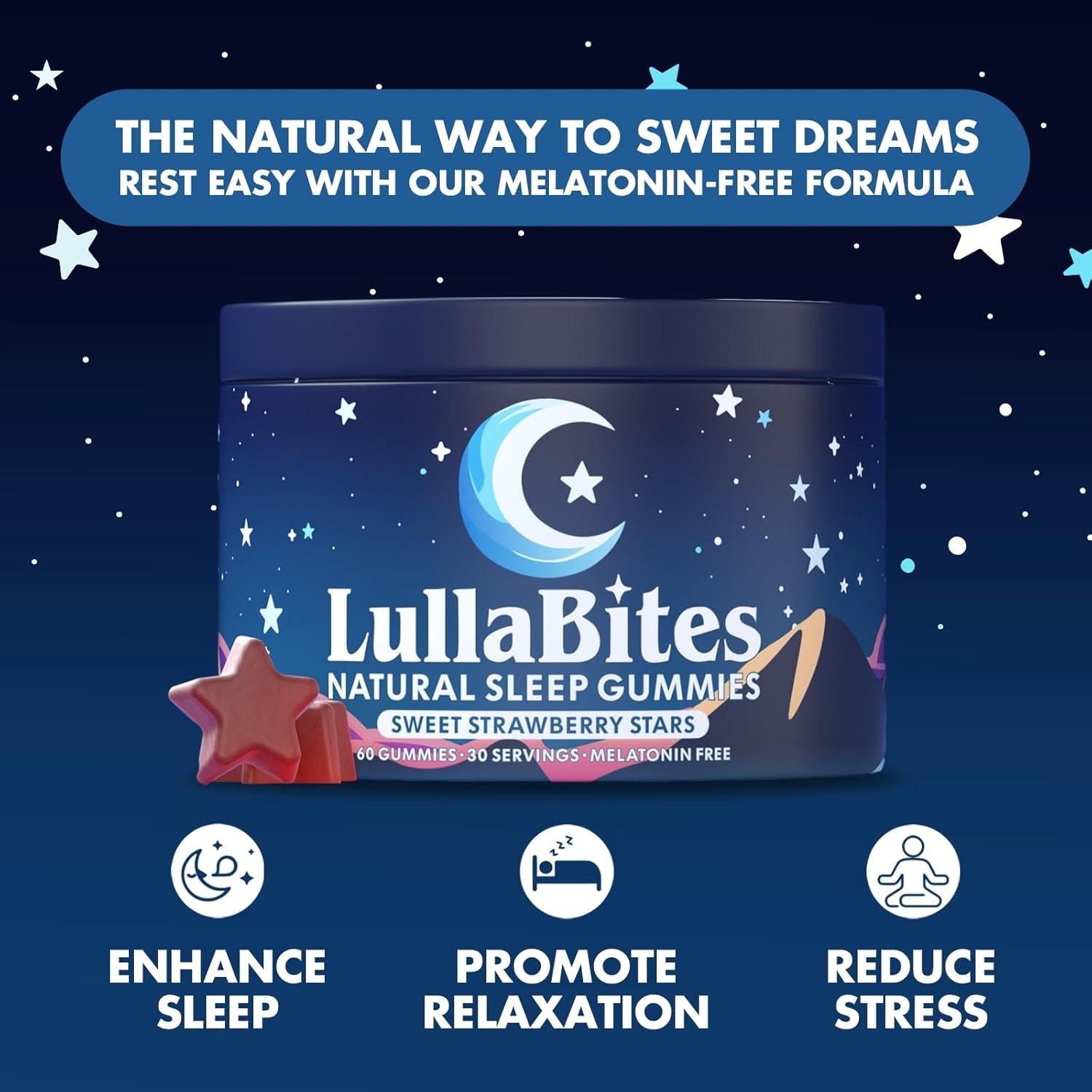 2-Pack LullaBites Sleep Gummies – Strawberry Stars, 120 Gummies Total – Natural,