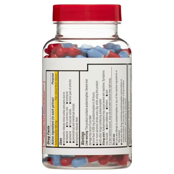 Equate Extra Strength Acetaminophen Pain Reliver Gelcaps 500 mg 225 Count